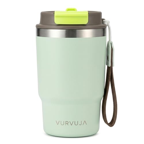 Vaso Termico 470ml de Acero Inoxidable 3en1 con Pajita y Tapa Antifugas. Taza Termica con Correa Integrada, Reutilizable y sin BPA. Termo Cafe para Llevar con Doble Pared para Frío y Calor. (Mint)