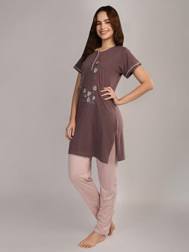 Image of Duchess Women's Cotton Embroided Long Length Night Suit Set