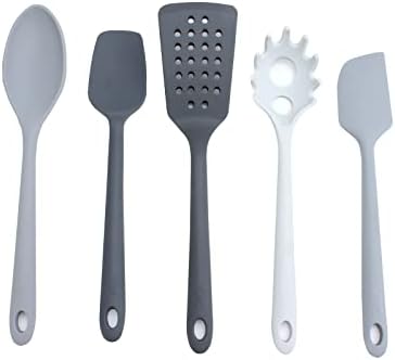 COOK WITH COLOR 5 Pc Silicone Utensils Set – Non-Stick, Heat Resistant Silicone Cooking Tools for Cooking, Baking and BBQ – BPA Free and Dishwasher Safe (Grey)