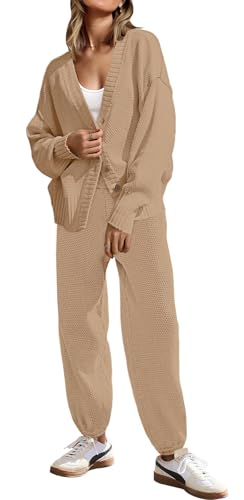 SAUKOLE Womens Two Piece Outfits Knit Sweater Sets Oversized Button