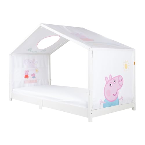 Funda para cama Montessori casita 90x200 Peppa Pig con dosel y bolsillos