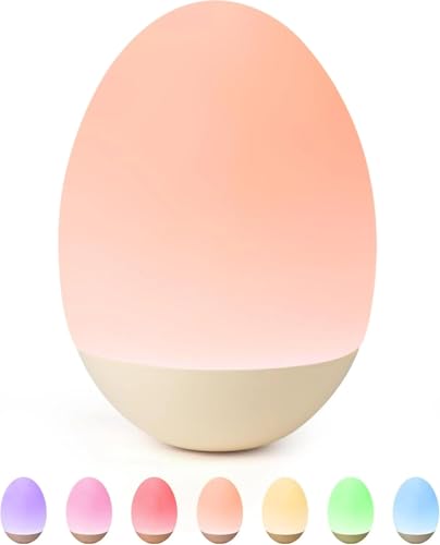 Image of NICKLUC Egg Night Light for Nursery: Baby Night Lights Tap Lamp Stepless Dimming with Warm White and 7 RGB Colors Rechargeable Portable for Infant and Kids Bedroom Breastfeeding Sleep Aid