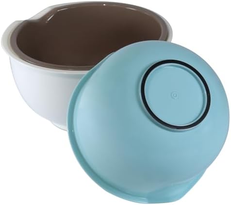Set of 3 Mixing Bowls with Pour Spout-Nesting Design Saves Space - Non-Slip, BPA Free, Dishwasher Safe Plastic - Kitchen Cooking and Baking Supplies (Blue Grey white) - Thumbnail 4