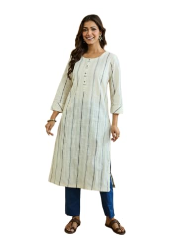 Image of Fabindia Women's Cotton Long Regular Fit Kurta