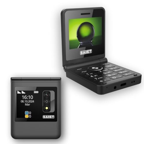 SAIET Be Flip Telefono 4G Compatto e Funzionale, Dual SIM con Doppio Display a Colori e Fotocamera, Flip Phone Dotato di Bluetooth, Sveglia e Torcia, con Audio e Video player Integrato - Nero