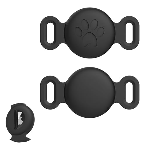 Vancle Hülle für AirTag Katzenhalsband, [2 Stück] Wasserdicht Silicone Schutzhülle für Apple Air Tag GPS Finder für Haustier Airtags Halsband Katze [1 mit Muster + 1 ohne Muster]