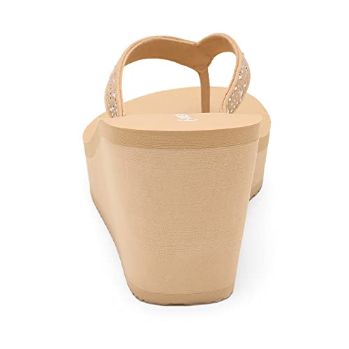 DREAM PAIRS Women's Platform Flip Flop Rhinestones Arch Support Comfortable Soft Cushion Wedge Flip Flops Summer Thong Sandals,Size 9,Nude,SDFF2222W