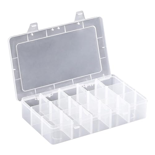 Image of Skywin Small Plastic Grid Organizer Box (15 Grids), Plastic Organizer Box with Dividers, Small Tackle Case Organizer, Clear Storage Box with Divider