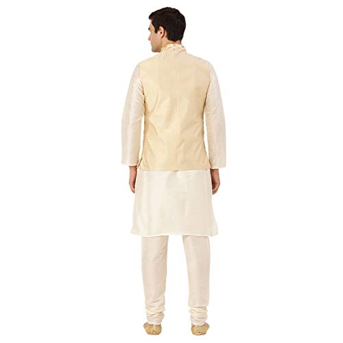Sojanya (Since 1958 Men'S Silk Blend Off White Kurta Pyjama & Beige Nehru Jacket Combo2