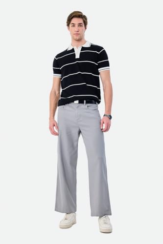 Image of SNITCH Men Casual Wear Trousers| Regular Fit Mid Rise Solid Wide-Leg Pants | 100% Linen Breathable & Lightweight Fabric for Summer, Office & Outings