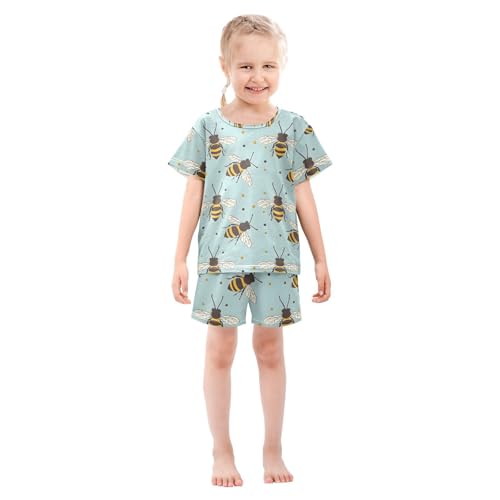 ALAZA Bee Polka Dot Blue Pajamas Short Sleeve 2 Piece Sleepwear Top and Bottom Pajama Set Unisex3