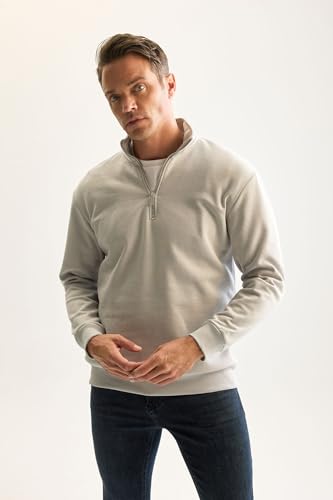 سويت شيرت رجالي منسوج بياقة واقفة وقصة مريحة من ديفاكتو، لون رمادي فاتح، مقاس لارج، موديل D9067AX