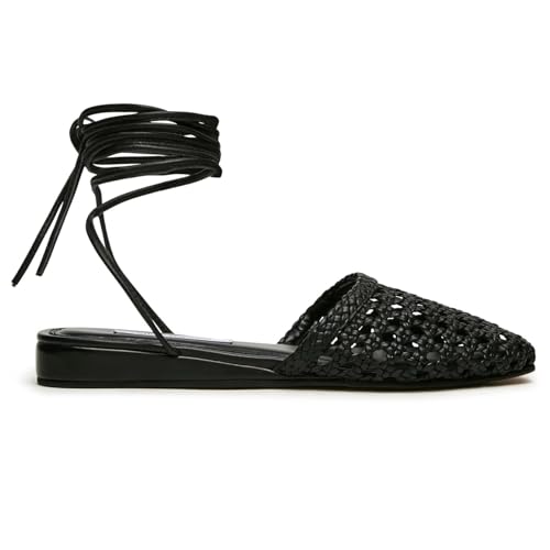 Image of Woven Ballet Flats for Women Lace Up Closed Square Toe Summer Sandals Dressy Shoes