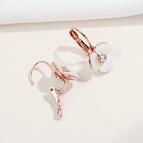 Shimmer Rose Gold Leverback Flower Drop Earrings - Natural Elegance in a Floral Bloom4