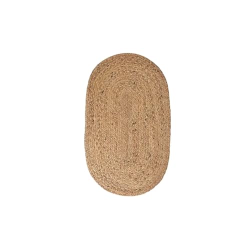 Natural Rattan Oval Rug, Hand-Woven Water Reed Floor Mat, Organic Straw Carpet for Living Room Bedroom, Boho Home Decor(Oval,80cm)