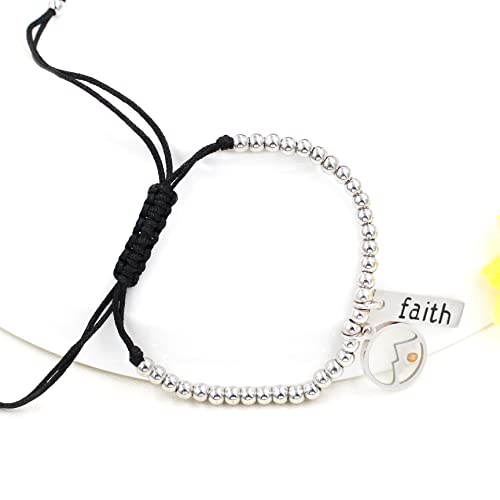 Image of Uloveido Copper Brass Beads Ball Bracelet Adjustable Braided Rope Bracelet with Mustard Seed Charm