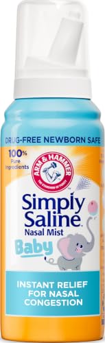 Image of ARM & HAMMER Simply Saline Baby Nasal Mist Saline Spray, 1.6 oz | Nasal Congestion Relief for Baby, Infant-Safe Nozzle, Gentle Formula, Drug-Free, Pure Ingredients