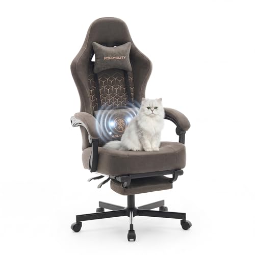 Gaming Chair Breathable Leather with Pocket Spring Cushion, Wide and High Ergonomic Office Chair with Headrest, Computer Gaming Chair with Footrest for Adult and Teen (Grey Leather)