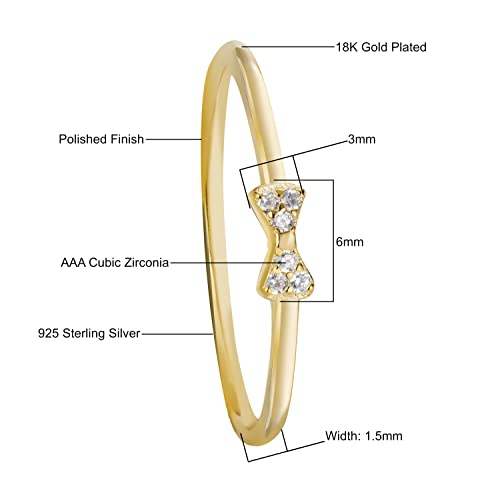 18K Gold Plated 925 Sterling Silver Pave Ribbon Bow Tie Knot Ring Stackable Wedding Engagement Band with Cubic Zirconia, Nickel Free Hypoallergenic for Sensitive Skin with Gift Box4