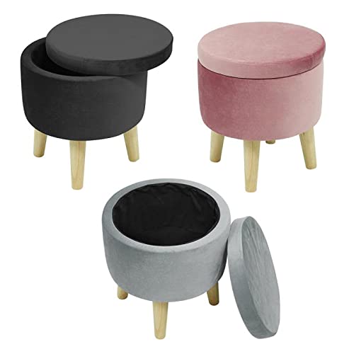 Pouf Contenitore Rotondo Creativo, Sgabello ottomano in Velluto con Coperchio, Contenitore e piedin
