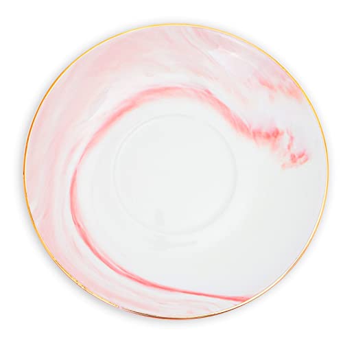 3-Piece Pink Marble Tea Cup And Saucer Gift Set For 1, 7 Oz Teacup With Gold Spoon #TOP4