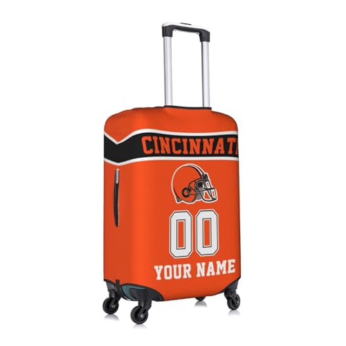Image of Custom Cincinnati Luggage Cover Personalized Football Style Suitcase Cover with Name Number Customized Washable Elastic Sports Travel Suitcase Protector for Business Vacation Gifts