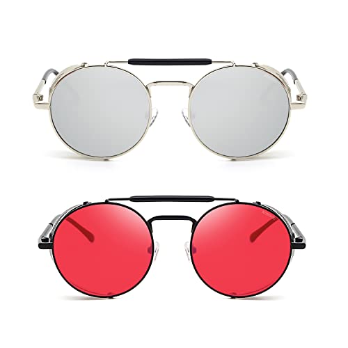 Image of RONSOU Steampunk Style Round Vintage Polarized Sunglasses Retro Eyewear UV400 Protection Matel Frame