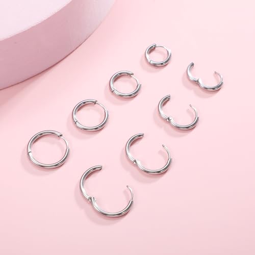 4 Pairs Hoop Earrings for Men 316L Surgical Steel Hoop Earrings 8mm 10mm 12mm 14mm Silver Hoops Earrings Piercings Cartilage Earring Hoop Hypoallergenic Hoop Earrings for Women Men4