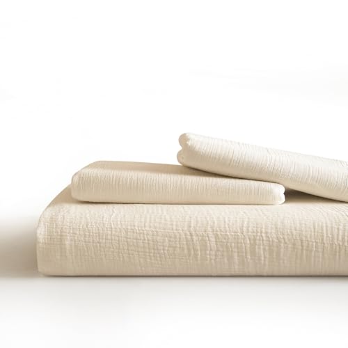 SE SOFTEXLY Muslin Duvet Cover California King Size, 100% Washed Cotton Duvet Cover Set, Ultra Soft Comforter Cover Linen Like, 3 Pieces Gauze Duvet Cover with 2 Pillowcases, 98"x104", Off-White