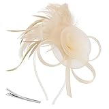 CENCERY Tocados Color champán para Mujer, Adorno Floral con Plumas y Pinza, Diadema para invitadas de Boda, Fiestas, Carreras de Primavera