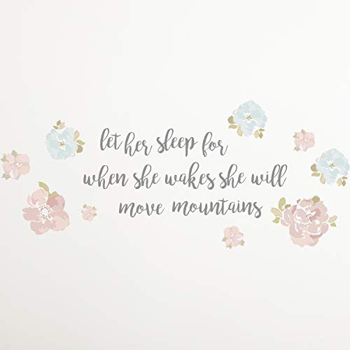 Image of Levtex Baby - Let Her Sleep Floral Peel and Stick Large Decals - Silver, Pink, Aqua - Let Her Sleep for When She Wakes She Will Move Mountains, Multi (LB350WD)