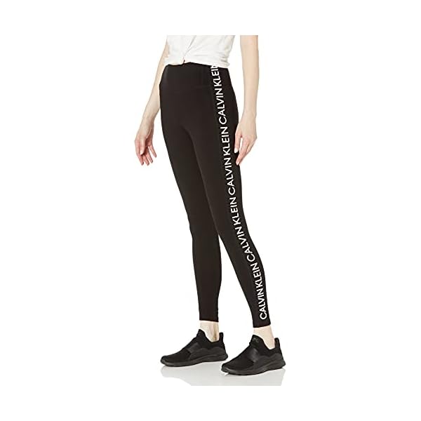 Calvin Klein Women's Premium Performance Double Waistband Moisture Wicking Legging (Standard and Plus), White, Large