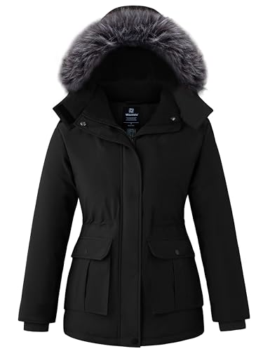 Image of wantdo Winter Coats for Women Quilted Puffer Coat Hooded Warm Parka Black L
