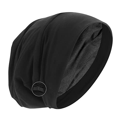 Molain Satin Bonnet Sleep Cap Hair Cover Bonnet Satin Lined Slouchy Beanie Night Sleeping Hat Adjustable Stay on Silk Lined Slouchy Beanie Hat Black