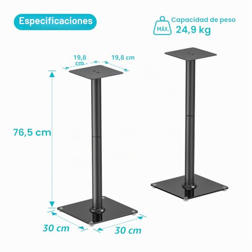 Soporte altavoces de suelo de acero resistente PEGZONE con base de cristal negro 7