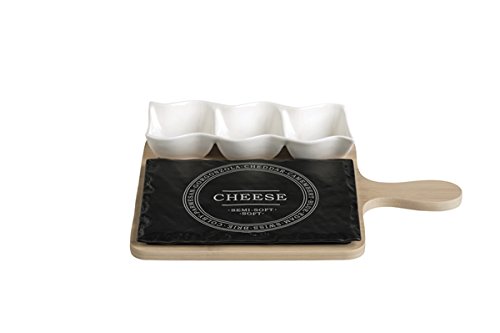 Brandani 53085 tagliere da degustazione formaggi ardesia con ciotoline in porcellana e bamboo