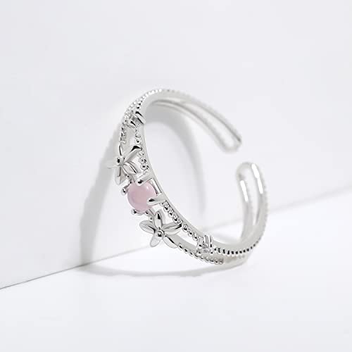 Meissa 925 Sterling Silver Flower Ring For Women Pink Stone Stacking Ring Size Adjustable Blue Stone Ring Friendship Best Friend Ring (Blue Stone(Silver)) #TOP4