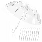 GSYUWIH 12 Pcs Wedding Umbrella Bulk,with J Hook Handle,Auto Open Stick Clear Umbrellas,Large Windproof Bubble Umbrella for Wedding Party, Birthday, Outdoor Interactive, Photography