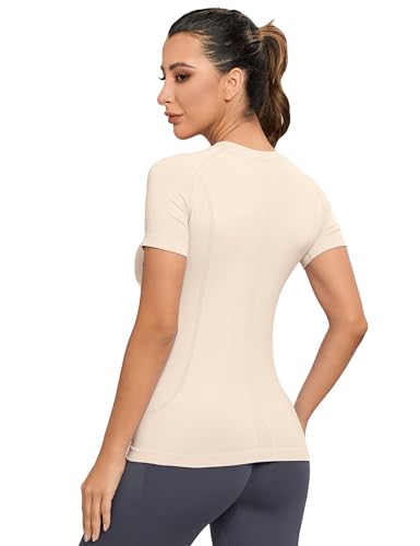 Image of MathCat Seamless Workout Tops for Women, Short Sleeve Compression Athletic Shirts Soft Yoga Gym Tops XS-XL