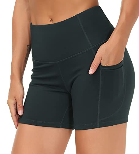 Image of THE GYM PEOPLE High Waist Yoga Shorts for Women's Tummy Control Fitness Athletic Workout Running Shorts with Deep Pockets