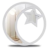 Moon Wall Mirror. Wall Decor for Bedroom, Bohemian Moon Mirror Wall Decor, Crescent Moon Phase Wooden Mirror with Star. Perfect for Home, Spa or Nursery. 12”x12”