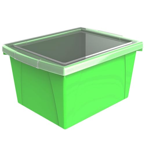 Image of Storex 4 Gallon Storage Bin with Lid - Plastic Classroom Organizer for Books and Supplies, Green, 1-Pack (61408F06C)
