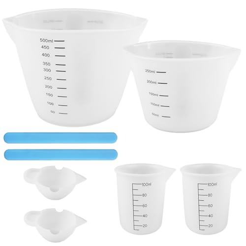6 Stück Silikon Messbecher Set für Epoxidharz 10ml/100ml/250ml/500ml