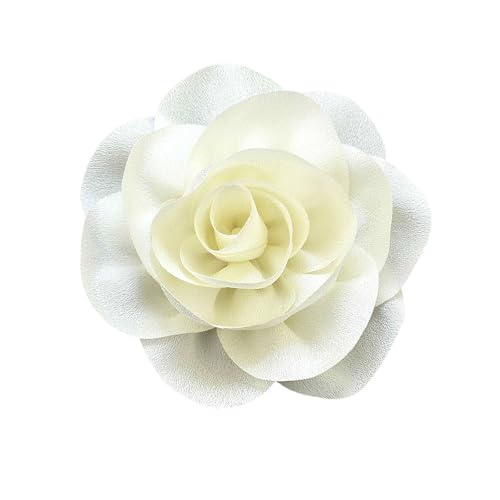 Image of Rrdaily Chunky Flower Brooches Pins for Women,Trendy Charming Chiffon Red Rose Corsage, Aesthetic Accessories for Wedding Ceremony (White), Large