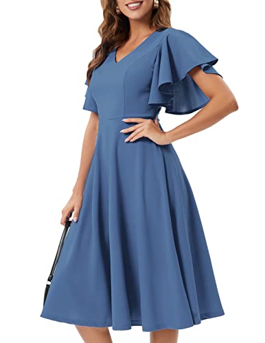 Image of Bridesmay Women's Formal Wedding Guest Dress for Women 2026 Short Sleeve Fit and Flare Tea Party Dresses