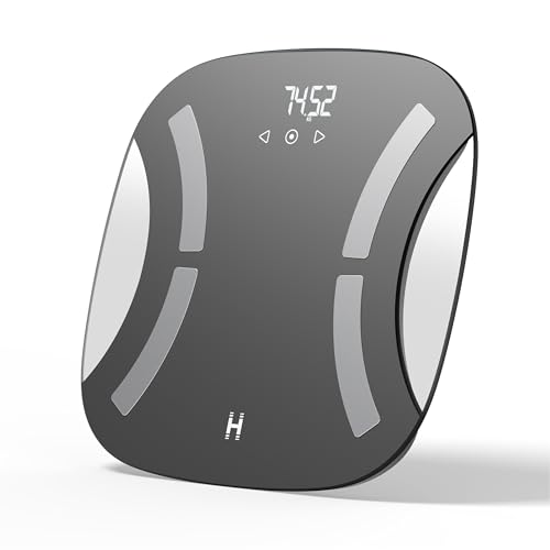 Homedics Essentials Body Analyser Scale - Digital Bathroom Scales with Body Composition Tracking, Measures BMI, Fat & Water, lbs/kgs/st Weight Scale Options, LED Display & Sleek Tempered Glass