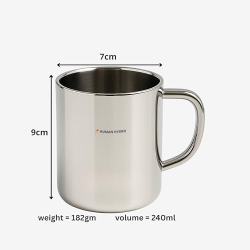 Image of Human Hydro Stainless Steel Mugs - Set of 2 (240 ml Each) | Durable Coffee Mugs & Tea Cups | Rust-Free, Spill-Proof, Easy to Clean