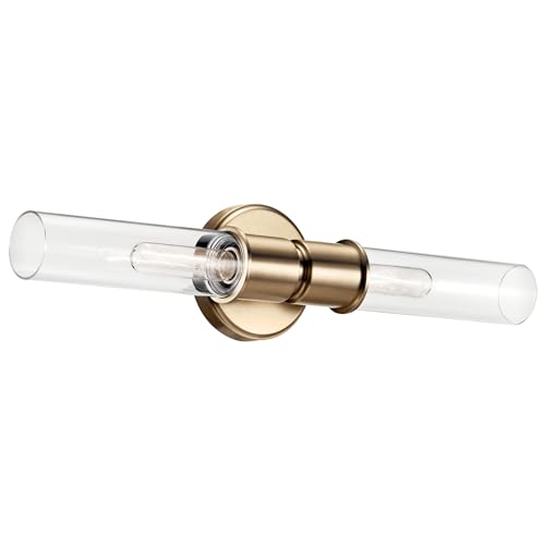 Image of Kichler Aviv 2-Light Wall Sconce, Modern Light with Clear Glass in Champagne Bronze, for Bedroom, Laundry Room, Kitchen or Hallway (24 inch x 5.5 inch), 52654CPZ