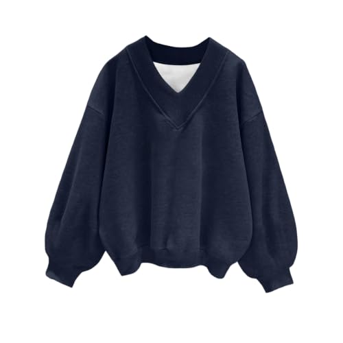 Womens V Neck Sweatshirt Oversized Fleece Sweat Shirts Winter Outfits - image 1