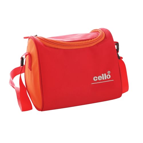 Image of CELLO MF Plastic Sling Lunch Box | Leather Carry Pouch | Office | School | Set of 5 Containers, Orange, 250 Milliliter